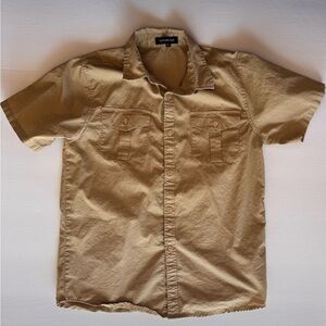 Spring & Gege Button Down Shirt Khaki Beige Short Sleeve Safari Youth